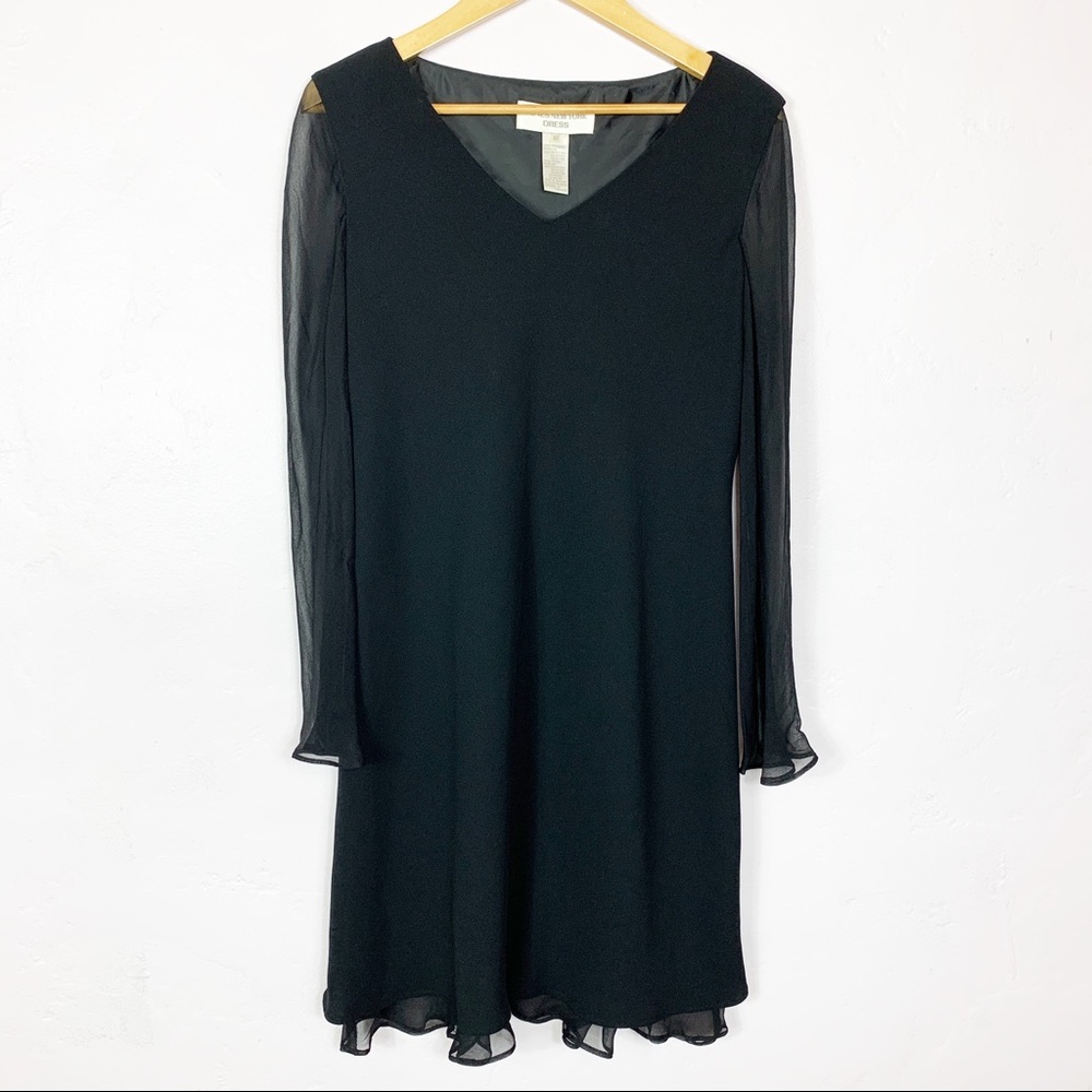 Jones New York Collection Sheer Sleeve Black Dress